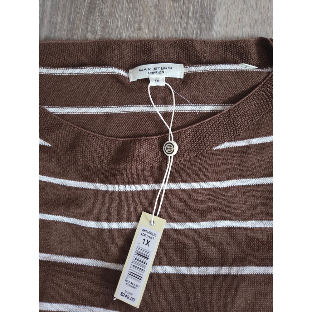 Max Studio London 2 Piece Set Striped Knit Top & Linen Blend Pants 1X NEW - Picture 4 of 8